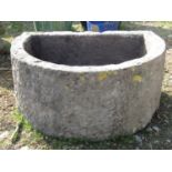 Natural stone D end trough, 62 cm wide x 48 cm max depth x 28 cm in height