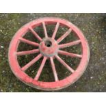 A good pair of 19th century wagon wheels, the central hub stamped R & J Reeves & Son of Bratton with