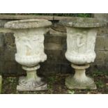A pair of large reclaimed classical urns on square cut bases, 95 high (1af)