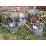 A collection of galvanised ironware including watering cans, bucket, etc (8)
