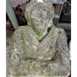 An early limestone bust length carving of a sailor with arms crossed, 60cm x 60cm approx