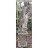 Reclaimed figure classical female with a water pitcher raised on a fluted stand 120 cm high