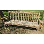 A good teak garden bench with slatted seat and back, 193 cm wide