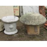 A small reclaimed staddle stone and a further flared pot