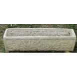 Five reclaimed garden troughs with foliate detail, matching design, various lengths, 100 cm to 80 cm
