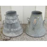 Two cylindrical tapering galvanised iron tubs, the Wye Valley Trout Farm, Whitebrook, Monmouth, 60cm