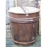 a large pine tub with timber banded detail, complete with lid, 94cm max