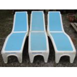 Three glass fibre poolside loungers for Monaco lounger in a white and blue colourway