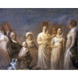 Early 19th century school - Unusual family group incorporating nine figures, a baby and a seated