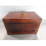 Good quality Regency flame mahogany satinwood and rosewood cross banded tea caddy, the hinged top