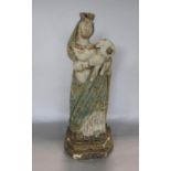 Italian carved softwood primitive study of Madonna and Child, with gesso and polychrome