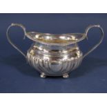 Victorian silver twin handled half fluted boat shaped sucrier, with acanthus applied and reeded