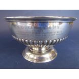 1920s Georgian style silver pedestal bowl with half fluted decoration, large inscription, maker DGC,