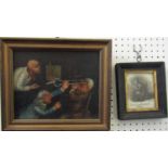 An unusual 19th century naive school study of an interior scene with a gruesome dental extraction,