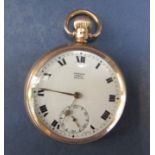 Good quality Omega 9ct pocket watch by Parsons of Bristol, the enamelled dial with Roman numerals