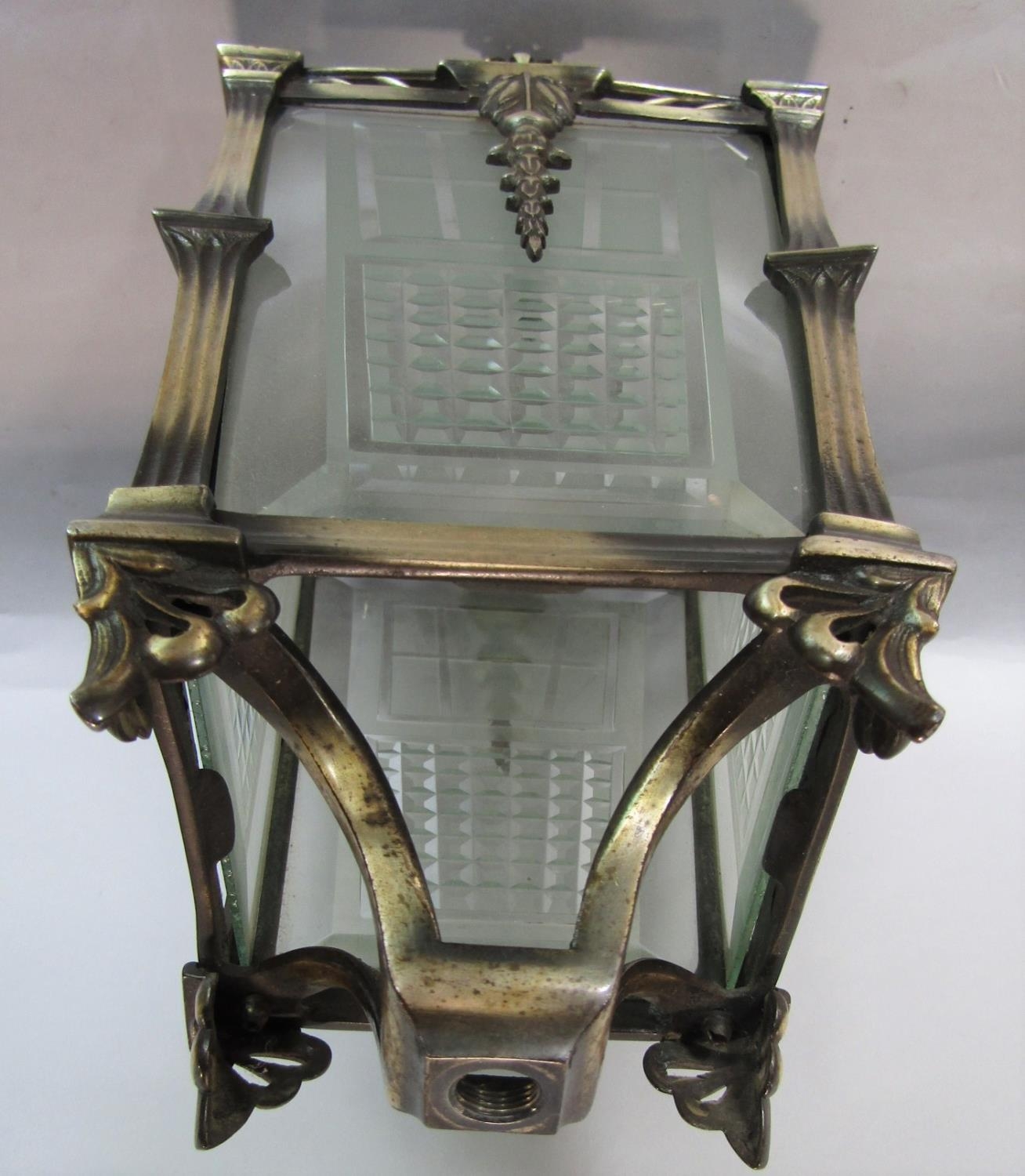 Art Deco chrome and cut glass square tapered lantern, 32cm high - Image 4 of 4