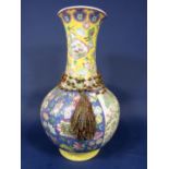 A large oriental vase with polychrome painted figure landscape and insect decoration in yellow, blue