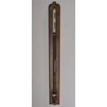Good ebonised and steel ships barometer upon a mahogany back plate by Harvey & Peak of London, 110
