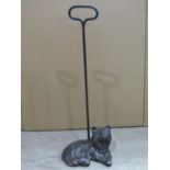 A contemporary cast resin, to simulate bronze, door porter/stop in the form of a recumbent cat