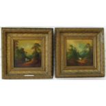 Pair of 19th century school landscape studies with a horse and rider and a cowherd in wooded
