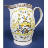 An early 19th century creamware jug with painted decoration in the Pratt palette showing The Coopers