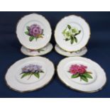 A set of six Spode botanical plates with various decoration of rhododendrons and with name of