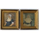 Pair of early 19th century half length portraits of women, both seated, one in an interior setting