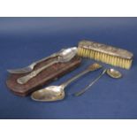 Mixed collection of silver comprising a cased Victorian knife and fork set with fancy handle,