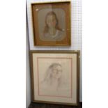 20th century British school - Portrait of Sally Rose as a young woman, pastel, unsigned, 50 x