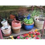 A quantity of garden pots and planters to include a pair of reclaimed examples in the form of