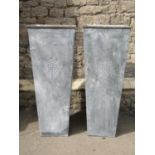 A pair of contemporary Heritage tall galvanised tin planters of square tapered form 116cm high x