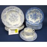 A collection of 19th century and later blue and white printed Asiatic pheasant pattern dinner and