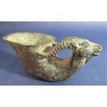 Archaic Chinese bronze libation cup in the form of a ram, impressed imperial mark to base, 14 cm