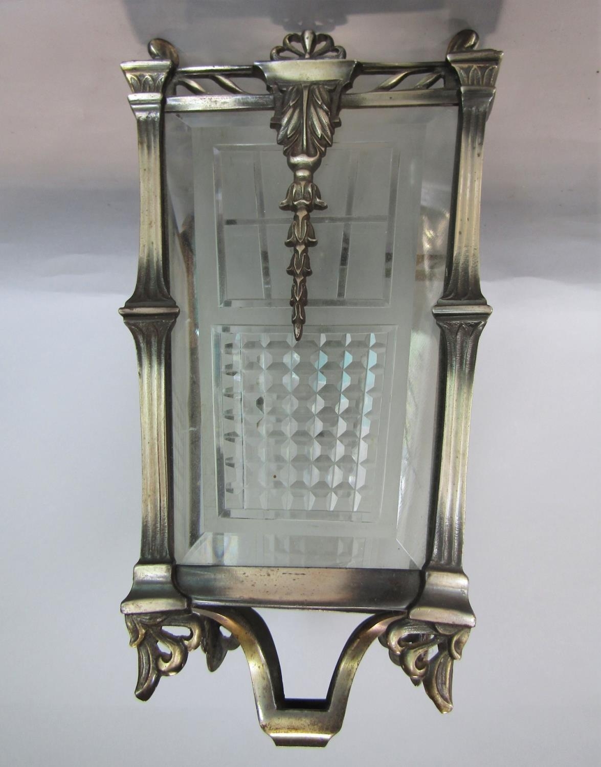 Art Deco chrome and cut glass square tapered lantern, 32cm high