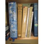 A quantity of books about English Delftware including a copy of Delftware by Michael Archer in a