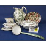 A collection of 19th century and later ceramics including a bargeware teapot inscribed Reuben Mrller