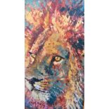 Rolf (Contemporary school) - Study of a lion, signed coloured limited edition oil effect print, 59 x