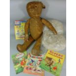 Mixed lot including large teddy bear (AF) for restoration height 77cm, vintage children's