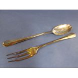 Pair of modern silver rat tail serving spoon and fork, maker A Haviland-Nye, London, no date mark,