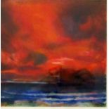 Sir John Houston RSA, RSW (Scottish 1930-2008) - Bass Rock and Stormy Sunset, gouache on paper,