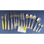 Large collection of silver plated Kings handle flatware comprising table dessert knives, forks and