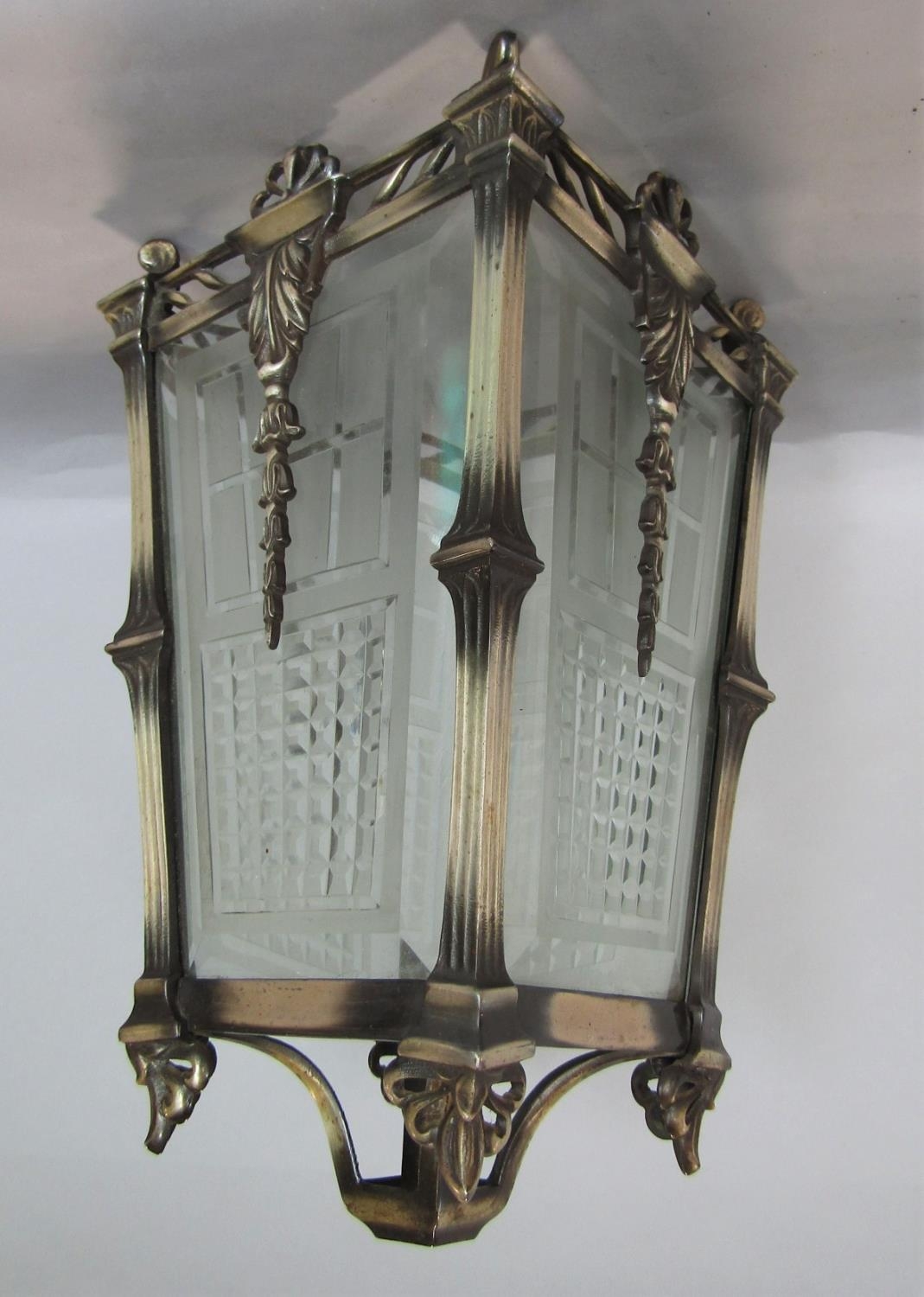Art Deco chrome and cut glass square tapered lantern, 32cm high - Image 2 of 4