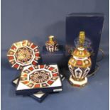 A boxed Royal Crown Derby old Imari number 1128 pattern table lamp base of octagonal form, 25.5.