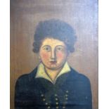 19th century school - Bust length portrait in the naive manner of a young boy with curly hair and