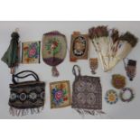 Collection of vintage beadwork including 2 early 20th century purses with clasps, a draw string