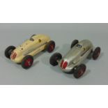 2 unboxed 1940's/50's toy cars 'The Mighty Midget Electric Racer' in cream and silver (2)