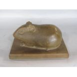 Renée Vautier (1900-1991) - Unusual terracotta study of a recumbent guinea pig, with Sevres stamp