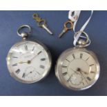 Two silver single fusee pair cased pocket watches both with Roman numerals and subsidiary second