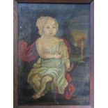 Late 18th century naive school - Full length portrait of a baby in classical draperies and holding a