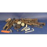 A mixed collection of antique finds to include early iron hand tools and other finds to include clay